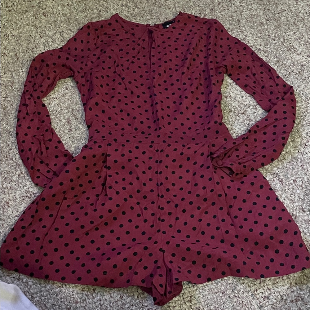 ASOS Red Polka Dot Long Sleeve short Romper with tie belt